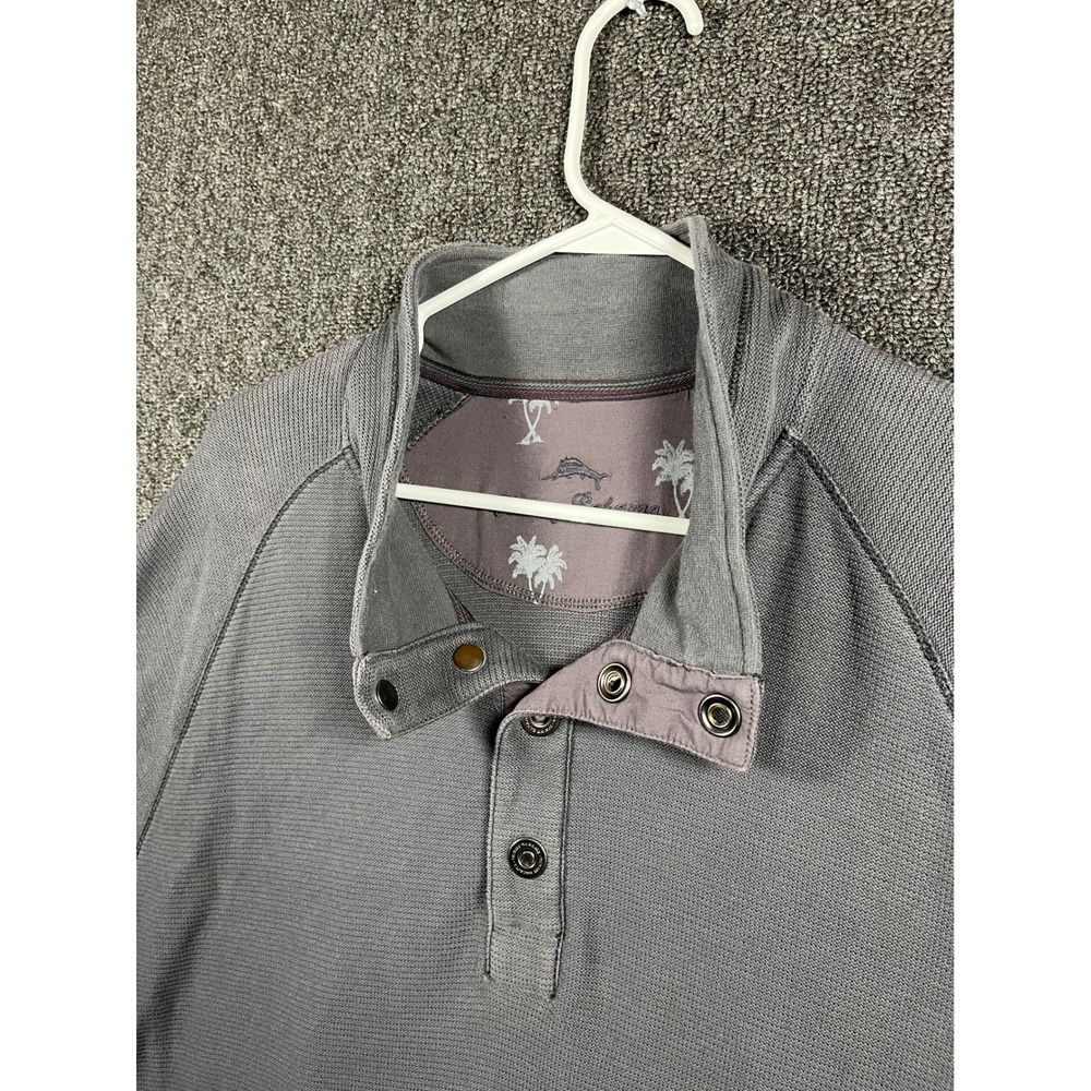 Tommy Bahama Mens 3XL Gray Waffle Knit Mock Neck Snap Pullover Sweater